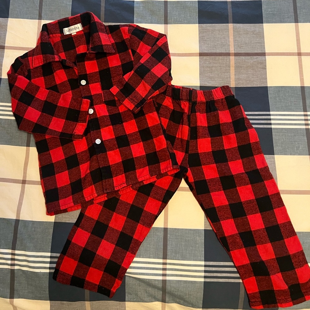 3T Red and Black Plaid Kids Pajama Set